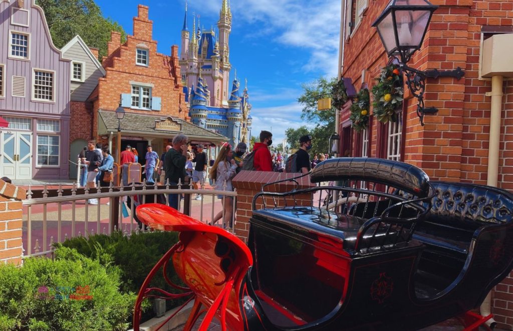 Ye Olde Christmas Shop in the Magic Kingdom Santa Sleigh at the entrance