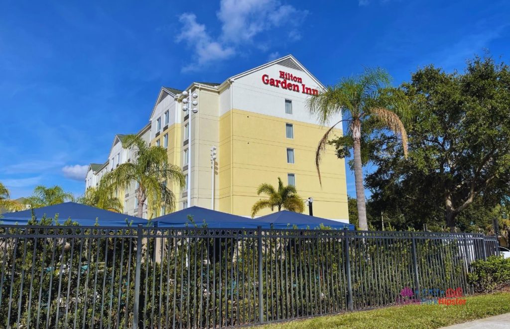 Exterior of Hilton Garden Inn Orlando Hotel Off International Drive. Keep reading discover more about HHN hotels.