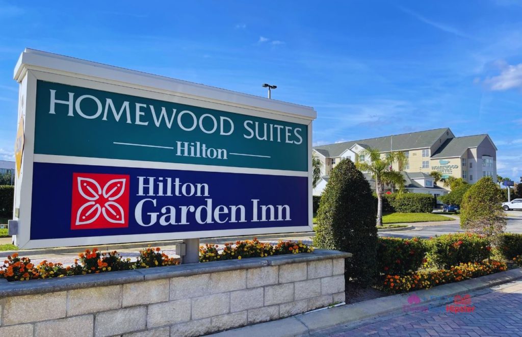 Homewood Suites and Hilton Garden Inn International Drive North sign. Keep reading to find out more about HHN hotels.