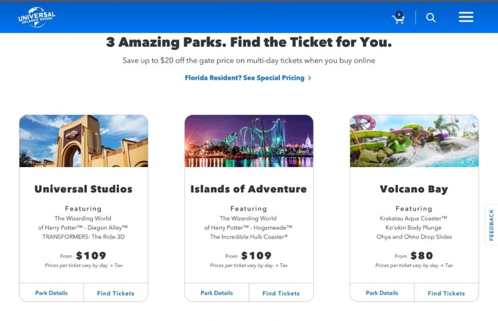 Universal Orlando Ticket Price Chart