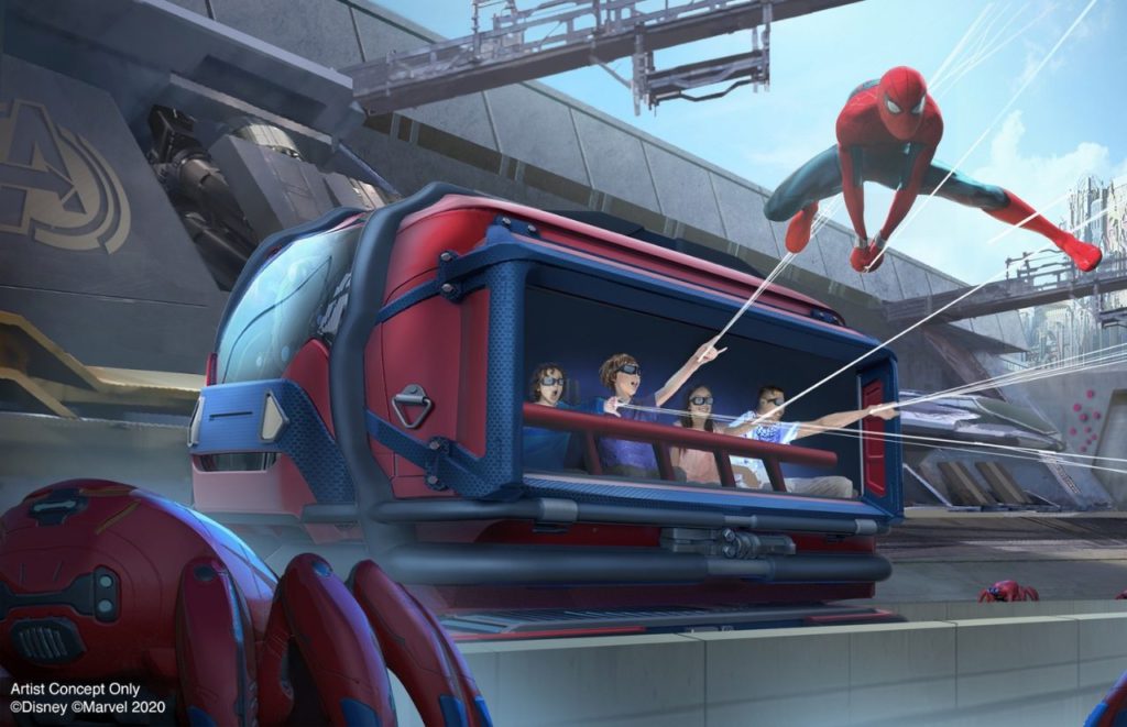 Artist Concept of Spider Man Webslingers Avengers Campus. Keep reading to learn about the best things to do in Avengers Campus at Disneyland Resort.