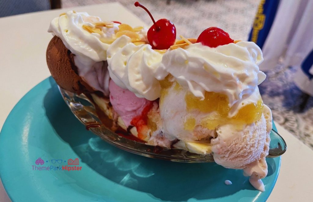 Disney Beach Club Resort Hotel Beaches and Cream Banana Split with Chocolate Strawberry and Vanilla Ice Cream Topped with Whipped Cream and Cherries