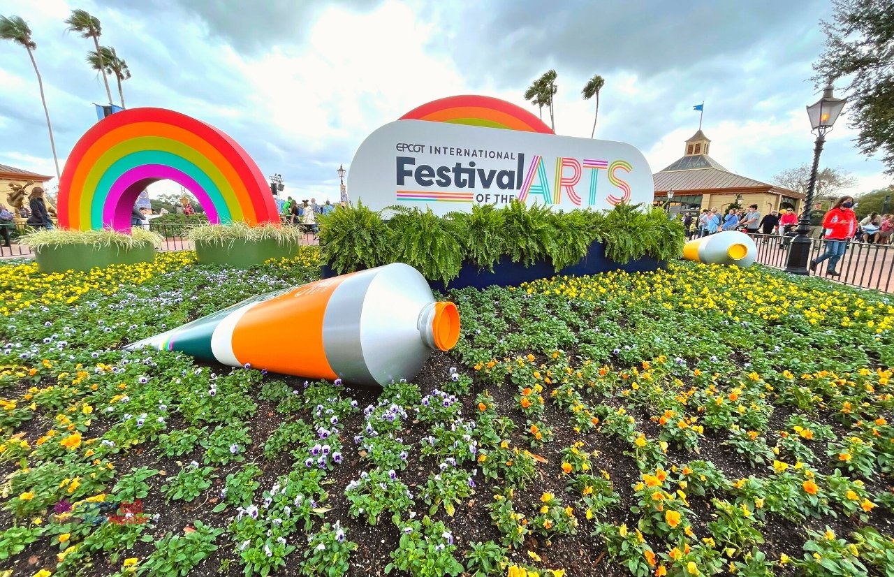 Epcot International Festival of the Arts 2022 Entrance with Large Orange and Yellow Painting