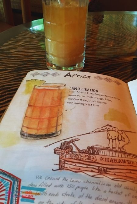 Nomad Lounge in Animal Kingdom Lamu Libation in front of menu