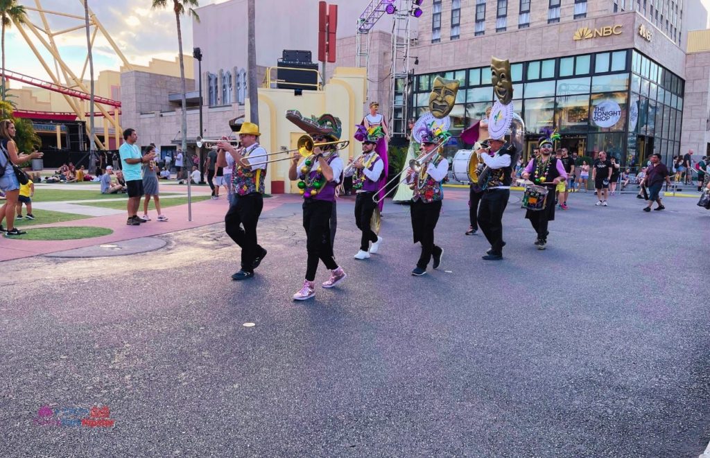 Brass Band during Universal Studios Mardi Gras Orlando Florida. Keep reading to get the best things to do at Universal Studios Florida.