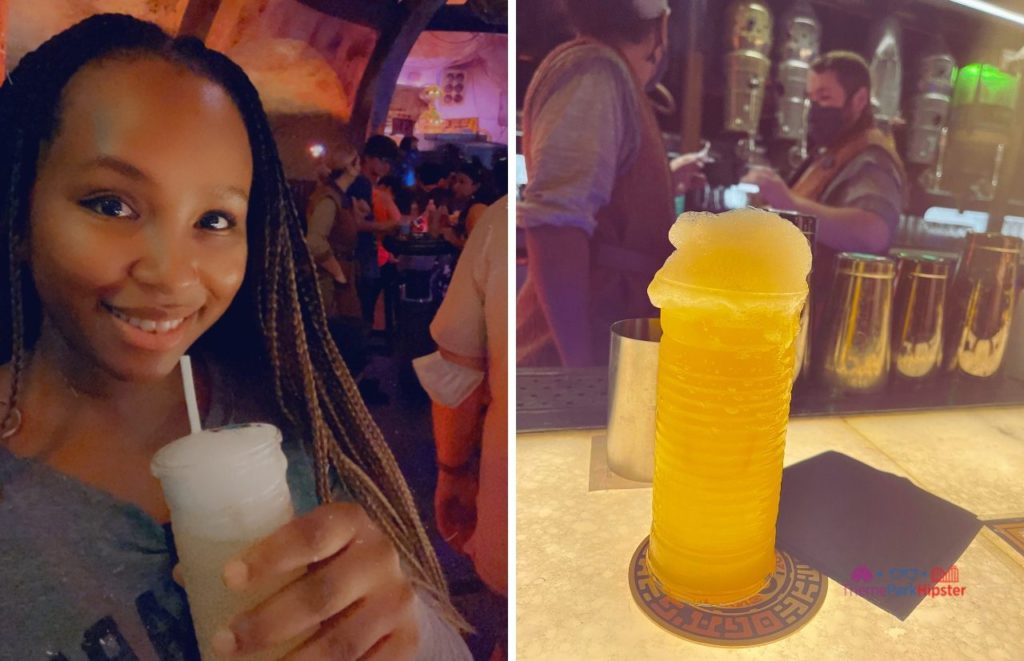 Fuzzy Tauntaun Disney Hollywood Studios Oga’s Cantina with NikkyJ Drinking the Yellow Drink. Keep reading to get the best solo travel quotes to go to Disney alone.