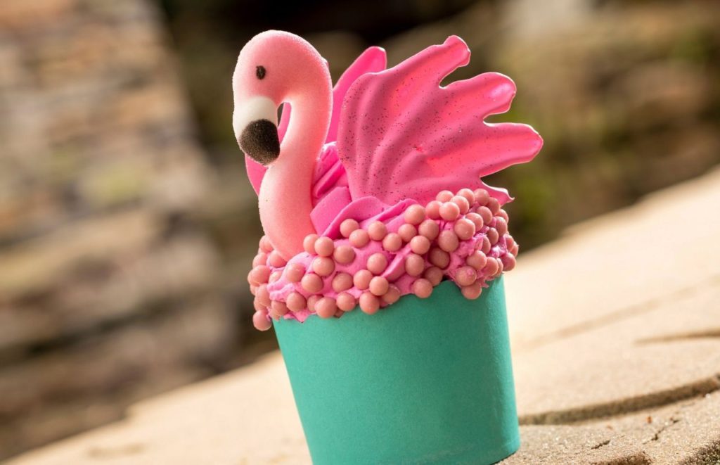 Earth Day Animal Kingdom strawberry-flavored Flamingo Cupcake at Pizzafari and Flame Tree Barbecue