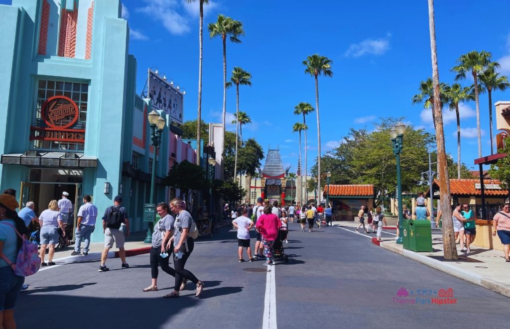 Entering Disney Hollywood Studios looking at Chinese Theater. Keep reading to learn what to pack and what to wear to Disney World in January.