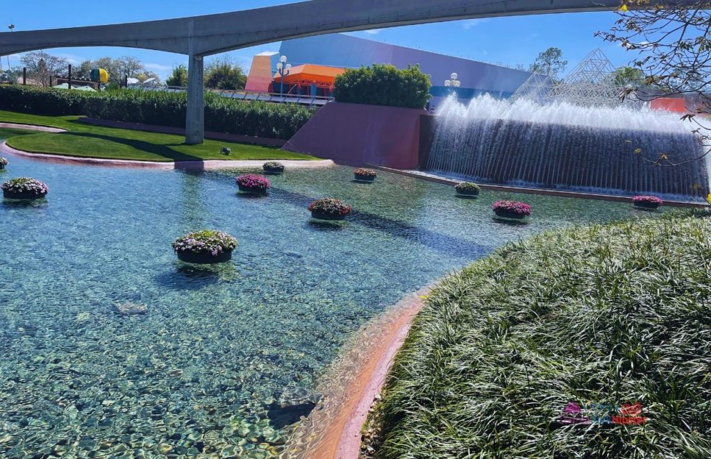 Epcot Flower and Garden Festival Tips Famous upside down water fall near Imagination Pavilion