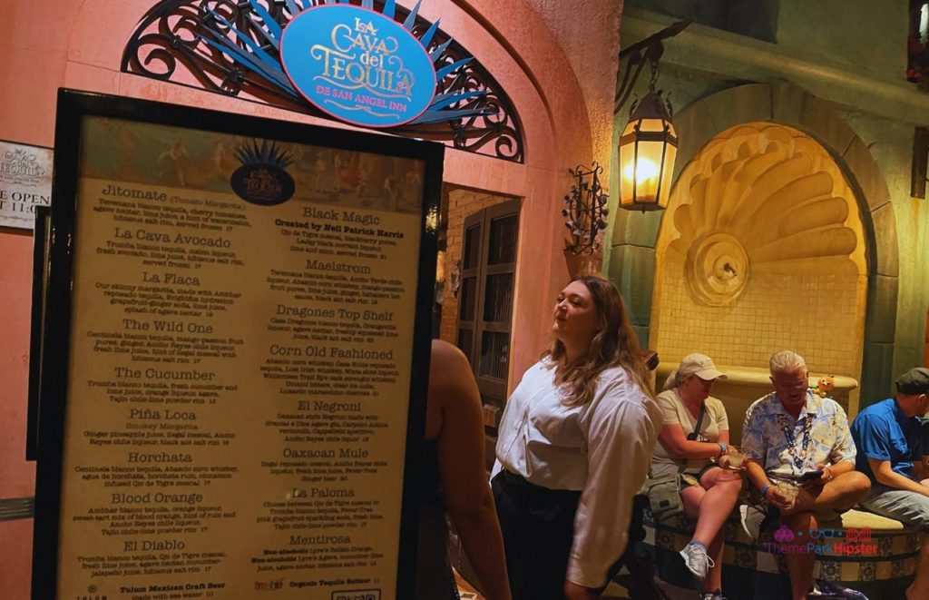 Epcot Mexico Pavilion entrance to La Cava del Tequila With Menu