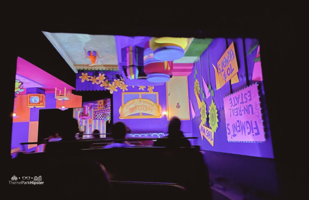Journey into Imagination Figment Ride at Epcot Upside Down Room. One of the BEST Epcot Attractions for Solo Travelers for a Disney Solo Trip. 