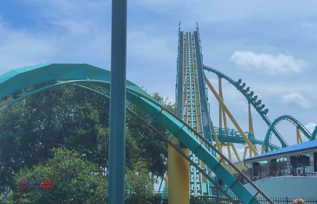 SeaWorld Orlando Kraken Roller Coaster going over the hill