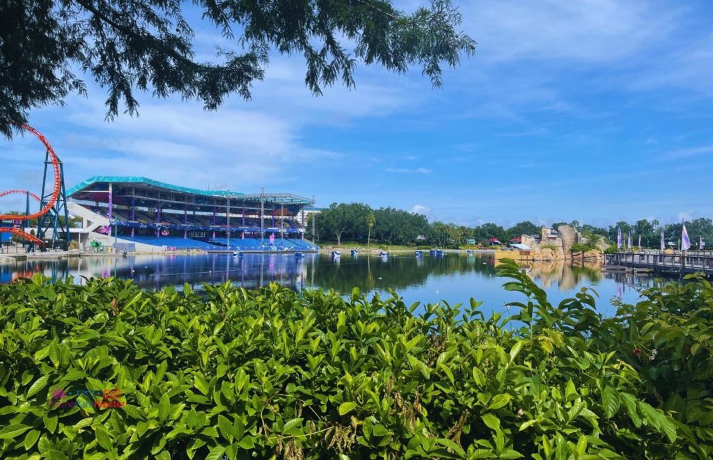 SeaWorld Orlando Lagoon overlooking Icebreaker and Stadium. Keep reading to get the full list of the best roller coasters at SeaWorld Orlando.