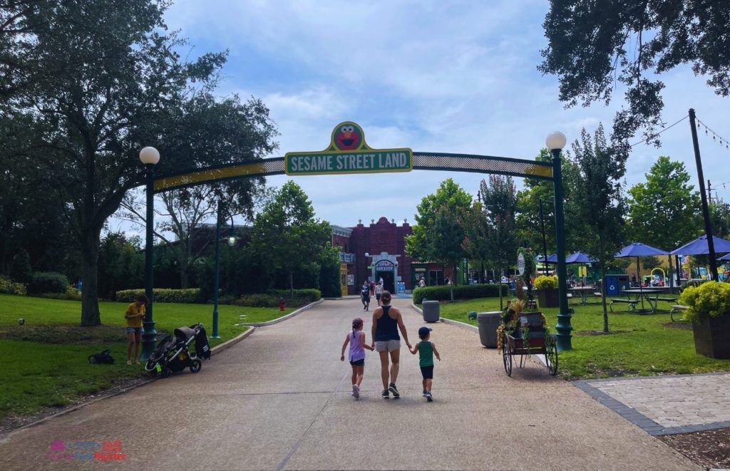 SeaWorld Orlando Sesame Street Land Entrance. Keep reading for more SeaWorld 4th of July tips during Electric Ocean this summer Independence Day!