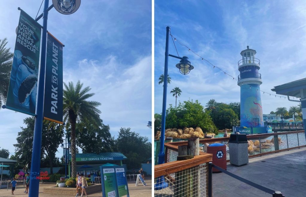 SeaWorld Orlando theme park entrance. Keep reading to learn how to have a Solo Trip to SeaWorld and how to travel alone with anxiety.