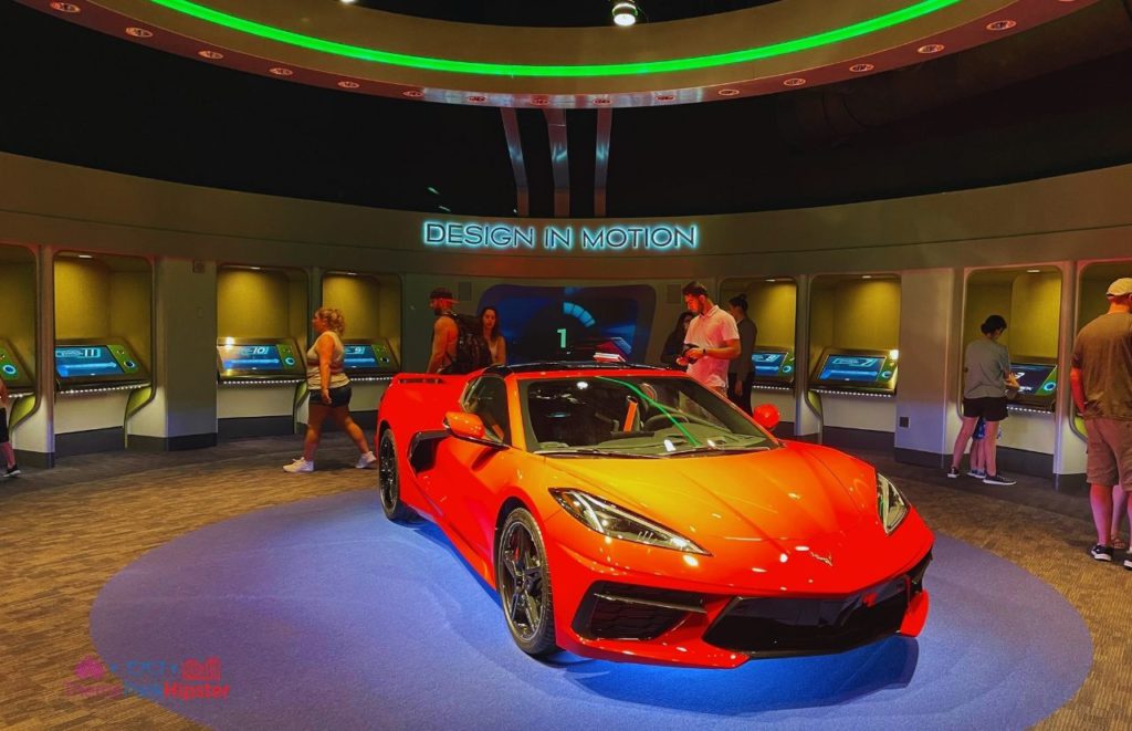 Test Track Epcot Design Motion area with Red Corvette