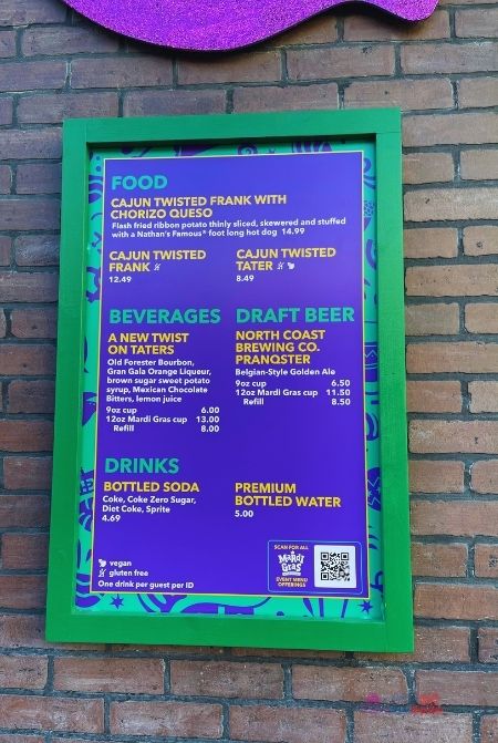 Universal Studios Mardi Gras Menu