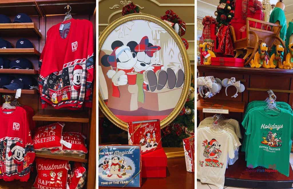 Disney Magic Kingdom Christmas Merchandise with spirit jersey. Keep reading to learn what to wear to Disney World in November.