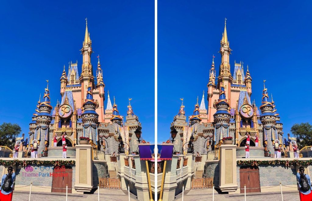 Disney Magic Kingdom Cinderella rose gold castle during the 50th Anniversary