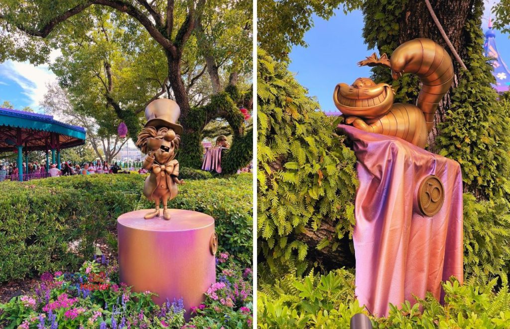 Disney Magic Kingdom Fantasyland Mad Hatter and Cheshire Cat 50th Anniversary Statues. Keep reading to learn about the best Disney park for adults.