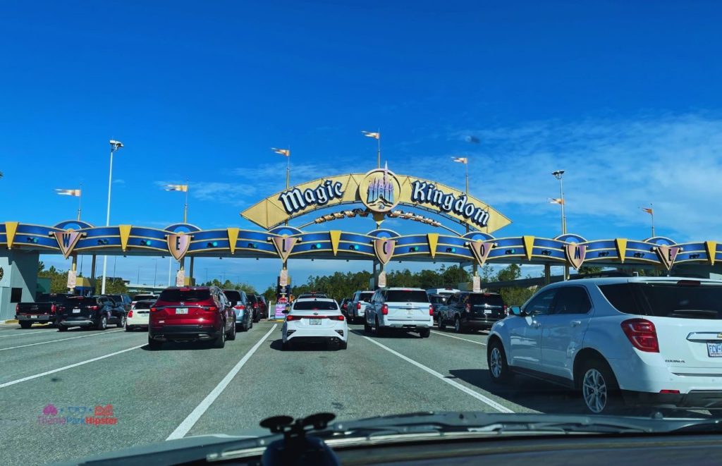 Disney Magic Kingdom Gate Entrance for Parking for road trip to Disney World driving alone.