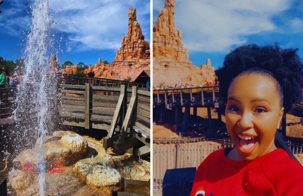 Disney Magic Kingdom NikkyJ in front of Big Thunder Mountain Railroad One of the best Magic Kingdom Roller Coasters!