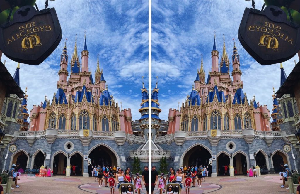 Disney Magic Kingdom Rear view of Cinderella Castle next to Sir Mickey Store. Keep reading to discover the 25 most romantic things to do at Disney World for couples.