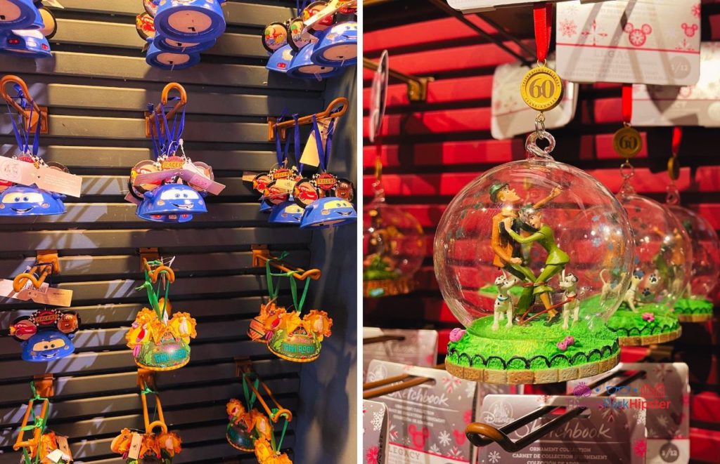 Disney Christmas Ornaments Dalmatians Cars and Tiki Room ornaments. Keep reading for your own Disneyland Itinerary!