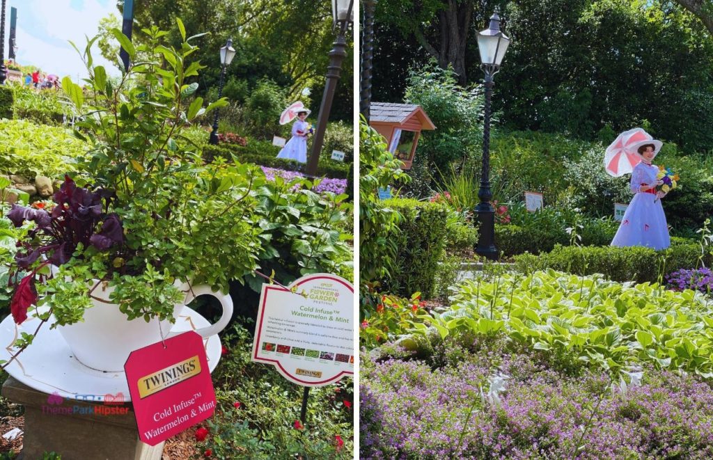 Epcot Flower and Garden Festival UK Pavilion Tea Garden with Mary Poppins. Keep reading to learn where to find cheap Disney World tickets and discounts.