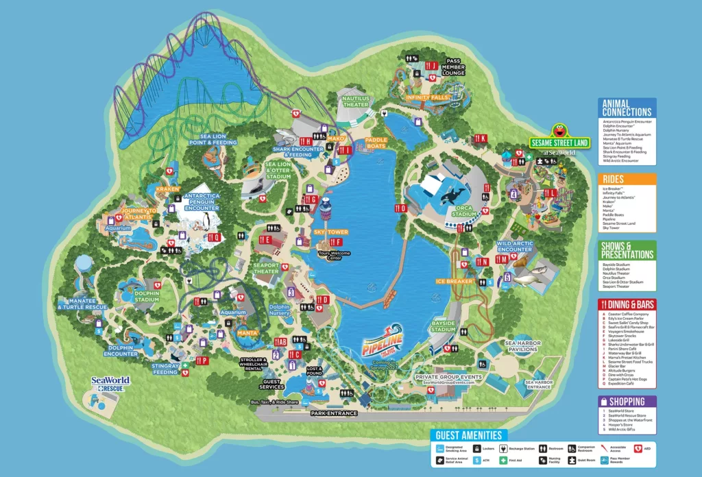 SeaWorld Orlando 2024 and 2025 Map