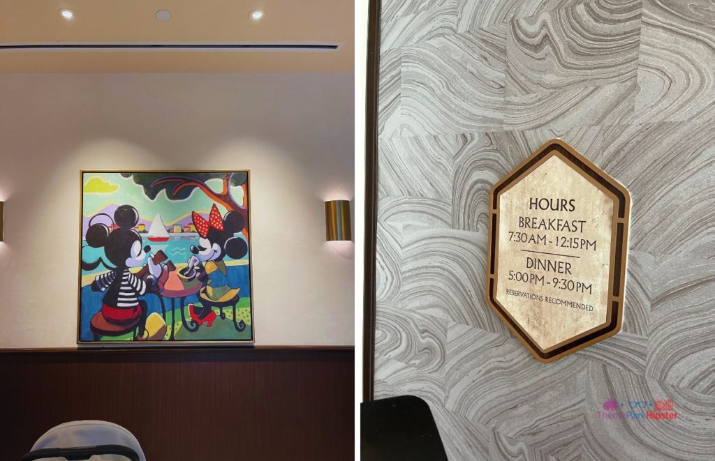 Topolino’s Terrace at Disney’s Riviera Resort hours with Mickey and Minnie Mouse artwork