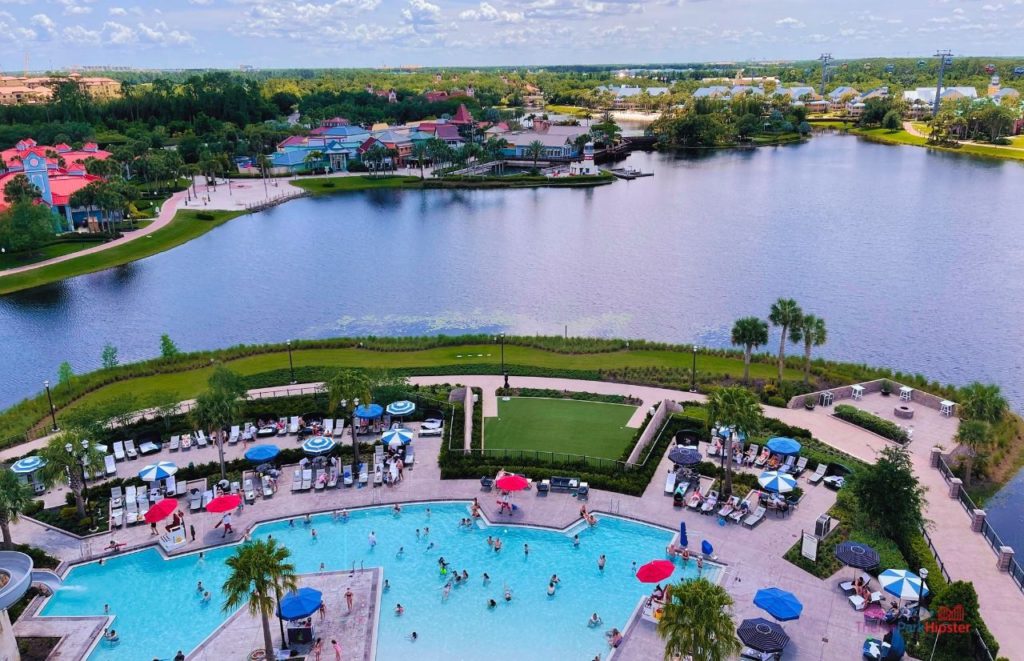 Topolino’s Terrace at Disney’s Riviera Resort view from rooftop view of pool. Keep reading to get the full guide on the disney world heated pools.