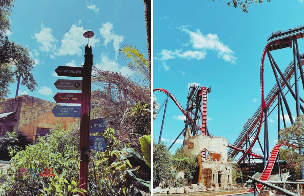 Busch Gardens Tampa Bay Sheikra and directional signs