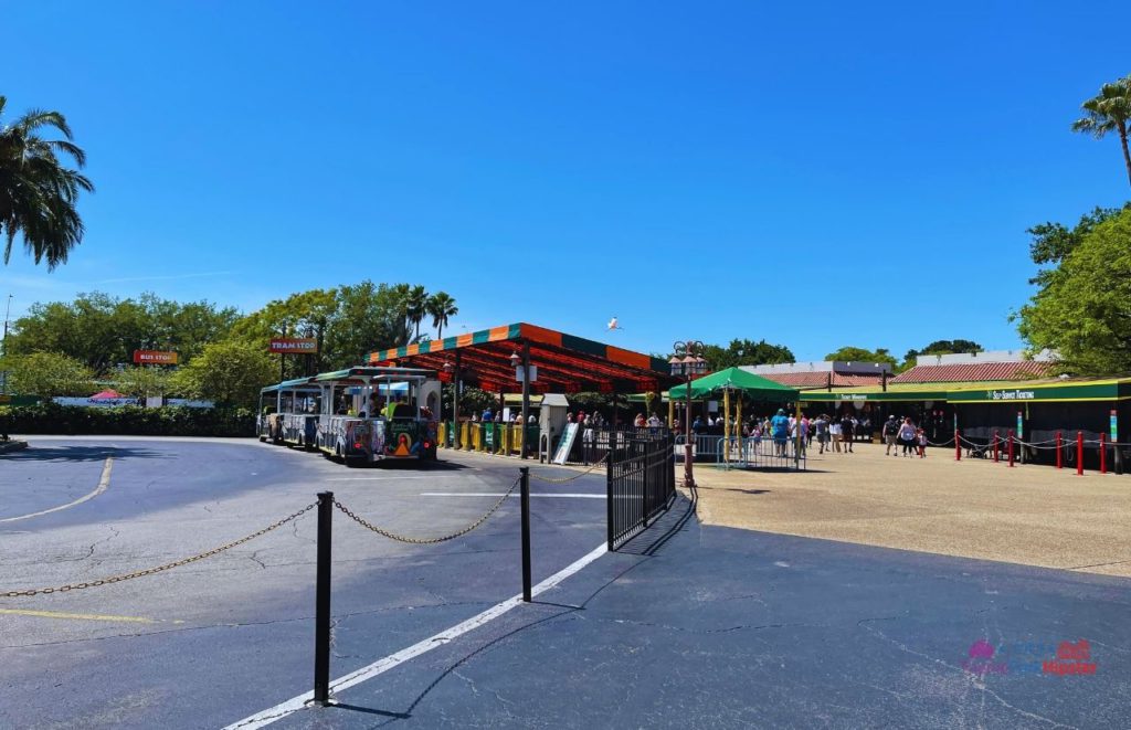 Busch Gardens Tampa Bay Tram stop at the park. Want the perfect Busch Gardens itinerary? Keep reading to see is one day enough for busch gardens tampa.