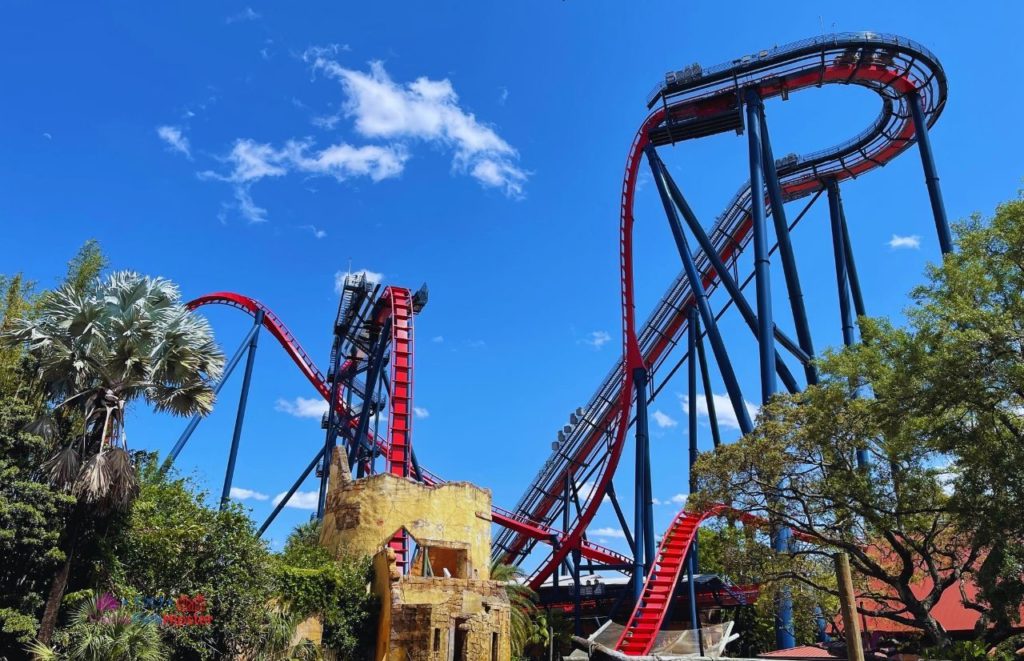 Busch Gardens Tampa Bay close up of Sheikra drop. Dive roller Coaster.