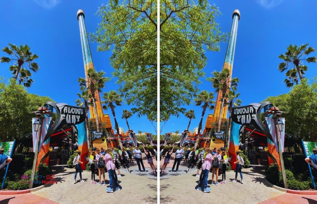 Busch Gardens Tampa Bay entrance to falcon's fury. Keep reading to know where to find cheap tickets for theme parks in Florida.