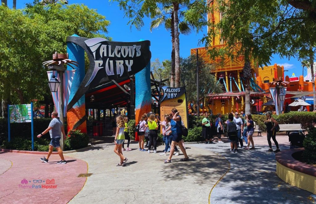 Busch Gardens Tampa Bay Crowd Calendar falcon's fury entrance on a busy day.