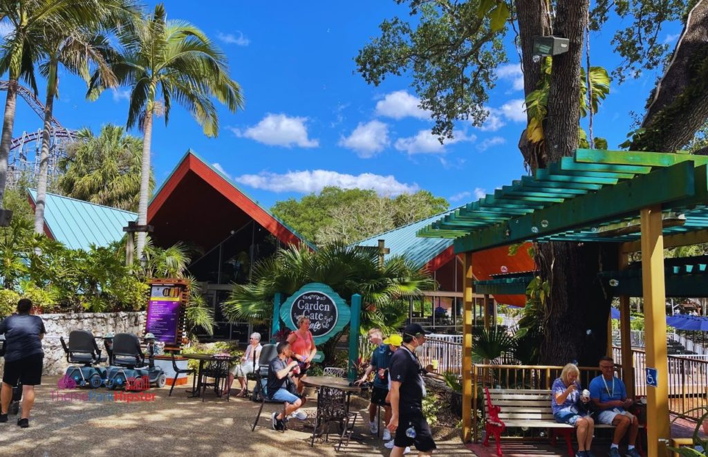 Busch Gardens Tampa Bay garden gate cafe. Keep reading to learn about the Summer Nights celebration for Busch Gardens 4th of July and Independence Day.