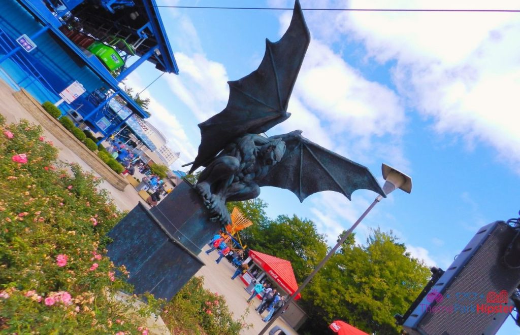 Cedar Point Gargoyle statue next to skyride at Halloweekends