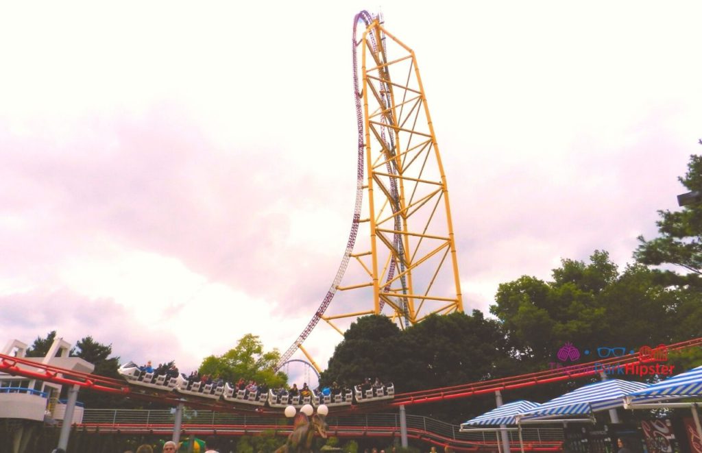 Cedar Point Magnum XL riding by Top Thrill Dragster on a cloudy day