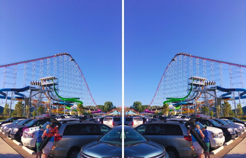 Cedar Point Magnum XL roller coaster view from parking lot. Keep reading for more Cedar Point Solo Travel Tips!