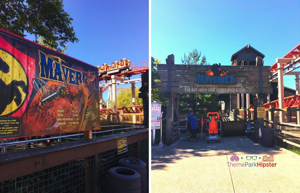 Double photo of Cedar Point Maverick Roller Coaster Entrance. Keep reading to learn more about the best things to do at Cedar Point.