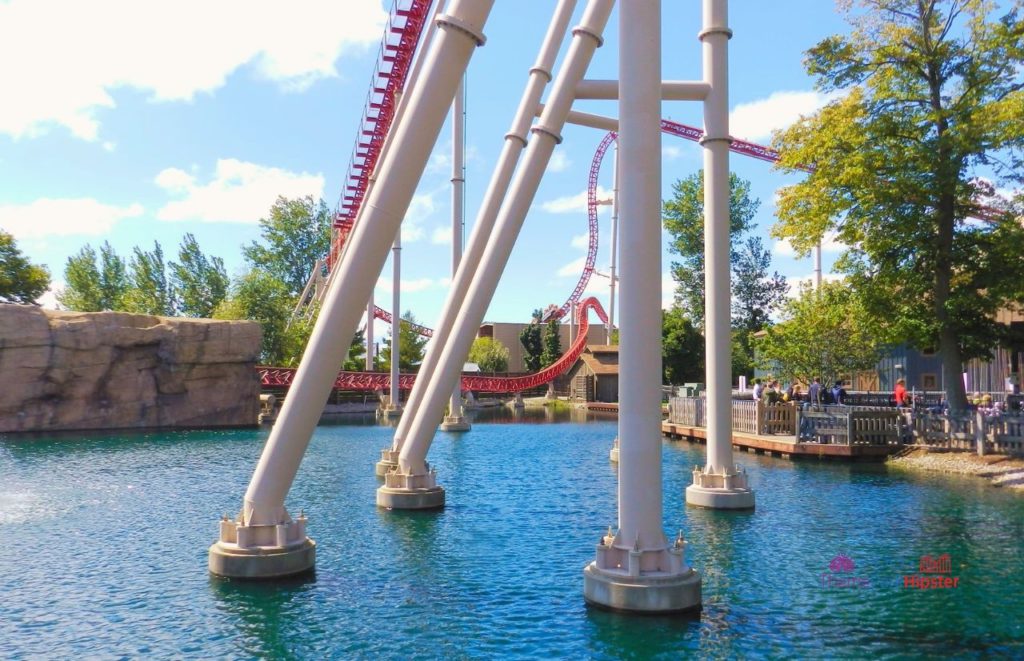 Cedar Point Maverick roller coaster over water. Keep reading for more Cedar Point tips and tricks for beginners.