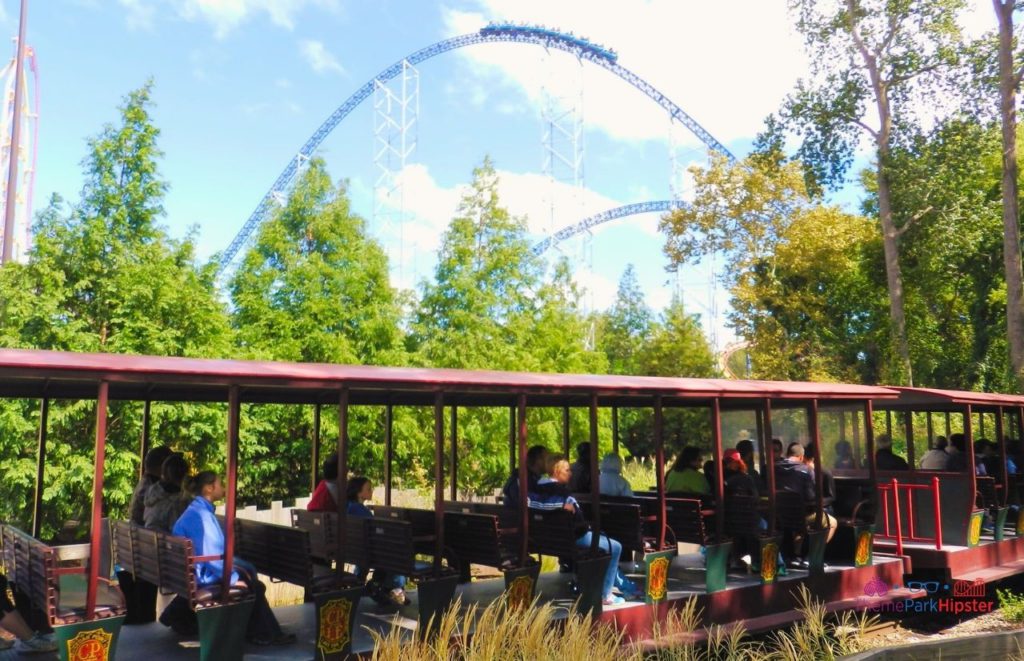 Cedar Point Millennium Force Roller Coaster going on hill with Train in the front. Keep reading for more Cedar Point tips and tricks for beginners.