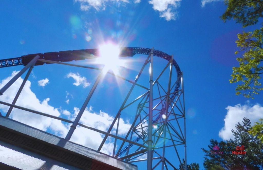 Cedar Point Millennium Force Roller Coaster in the Ohio sun. Keep reading to see where to find cheap Cedar Point tickets at a discount.