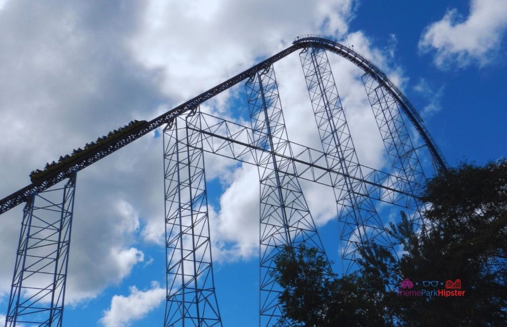 Cedar Point Millennium Force going up lift hill. Keep reading to learn about the tallest roller coaster at Cedar Point.