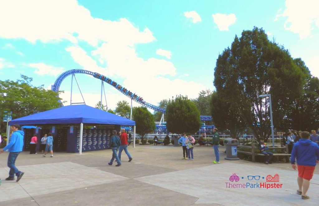Cedar Point Millennium Force roller coaster going over the curve