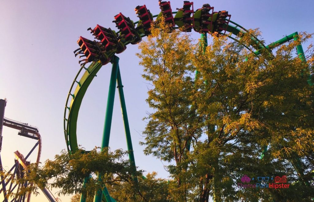 Cedar Point Raptor Roller Coaster at dusk. Keep reading to get the guide to Light Up the Point and how to Survive Cedar Point on 4th of July with These 7 Tips.