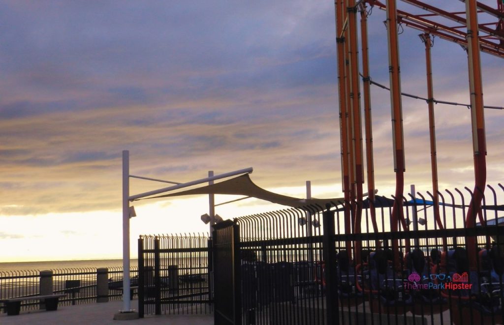 Cedar Point Sunrise over Lake Eerie with Windseeker. Keep reading to see where to find cheap Cedar Point tickets at a discount.