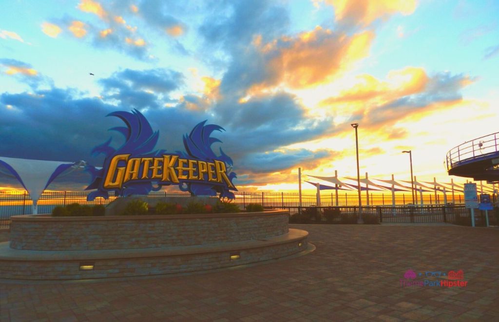 Cedar Point Sunrising over Gatekeeper roller coaster. Keep reading for more Cedar Point tips and tricks for beginners.